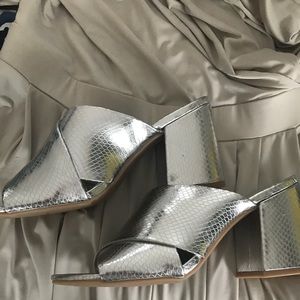 Silver metallic mules